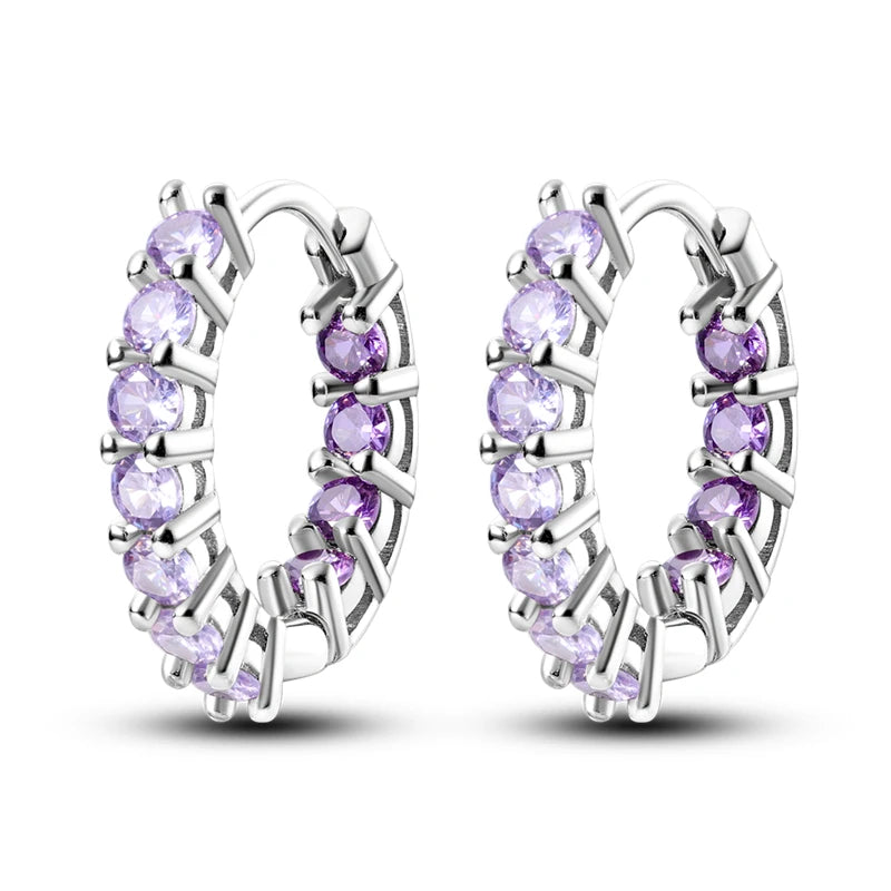 925 Sterling Silver Purple Inlaid Stone Versatile Hoop Earrings Birthday Gift