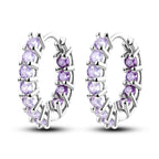 925 Sterling Silver Purple Inlaid Stone Versatile Hoop Earrings Birthday Gift