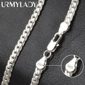6mm Full Sideways Chain 8/18/20/24 Inch 925 Sterling Silver Men Women Jewelry