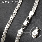 6mm Full Sideways Chain 8/18/20/24 Inch 925 Sterling Silver Men Women Jewelry