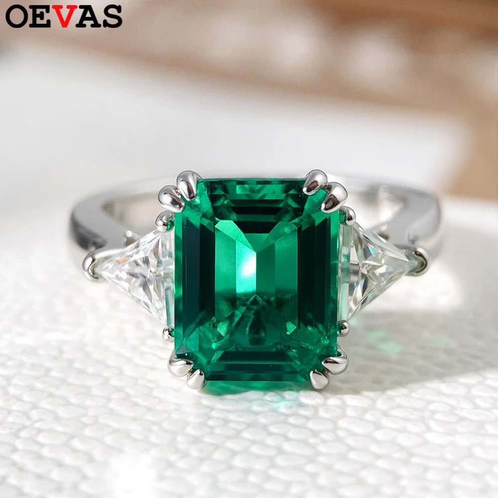 4ct Lab Grown Ruby Colombian Emerald Ring 925 Sterling Silver Moissanite Band