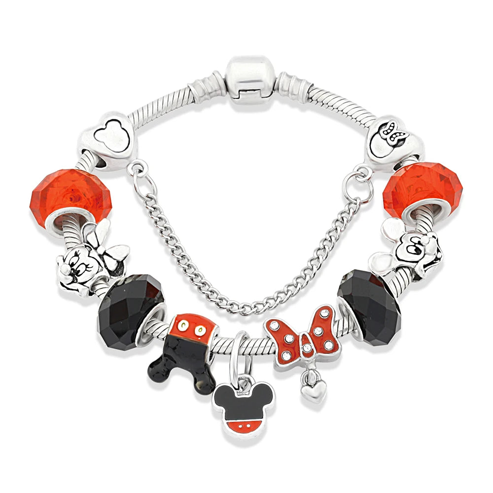 Red Pink Black Crystal Animal Charm Bracelet Heart Mickey Minnie Gift