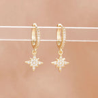 New Star Zircon Stainless Steel Pendant Hoop Earrings 18K Gold