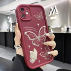 Pink Butterfly Silicone Case for iPhone 17 16 15 14 13 12 11 Pro Max Plus