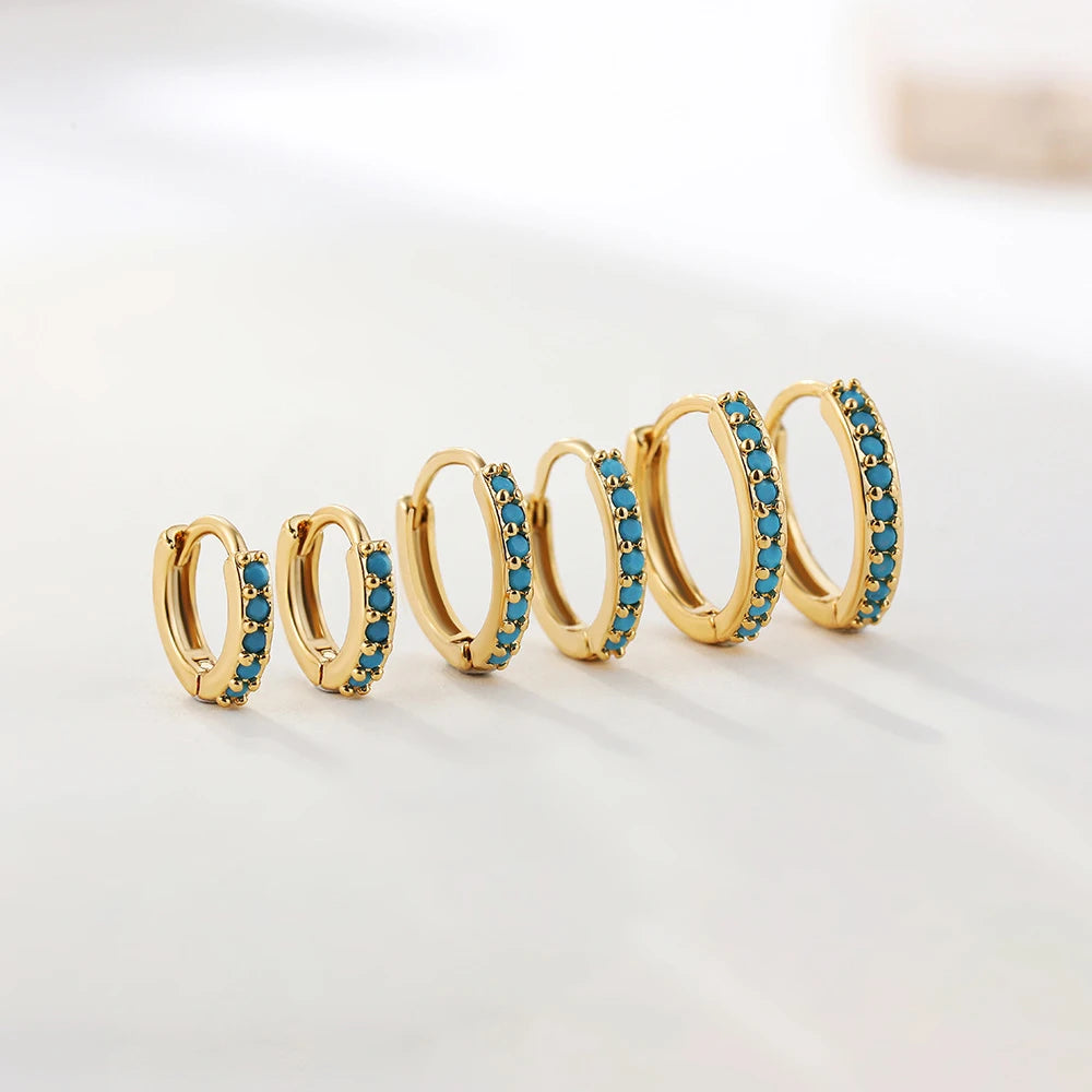 Fashion Crystal Zirconia Small Hoop Earring Geometric Circle Green