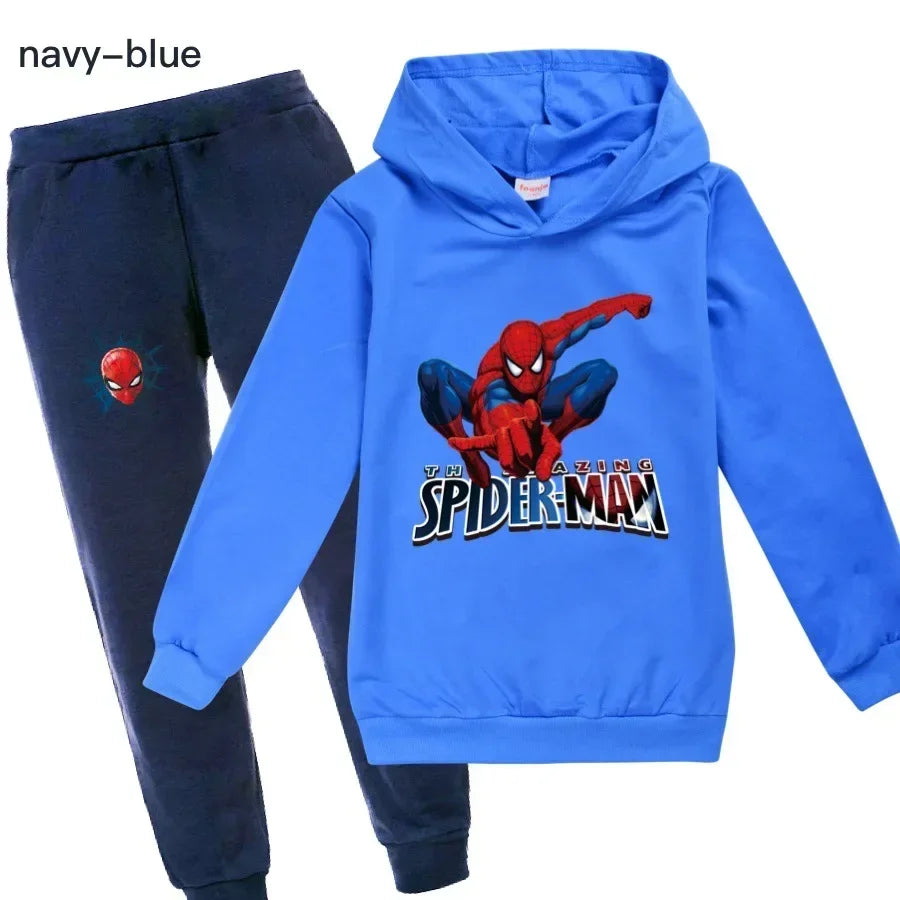 Kids Spiderman Print Hoodie & Pants Suit Boys Girls Casual Clothing Set