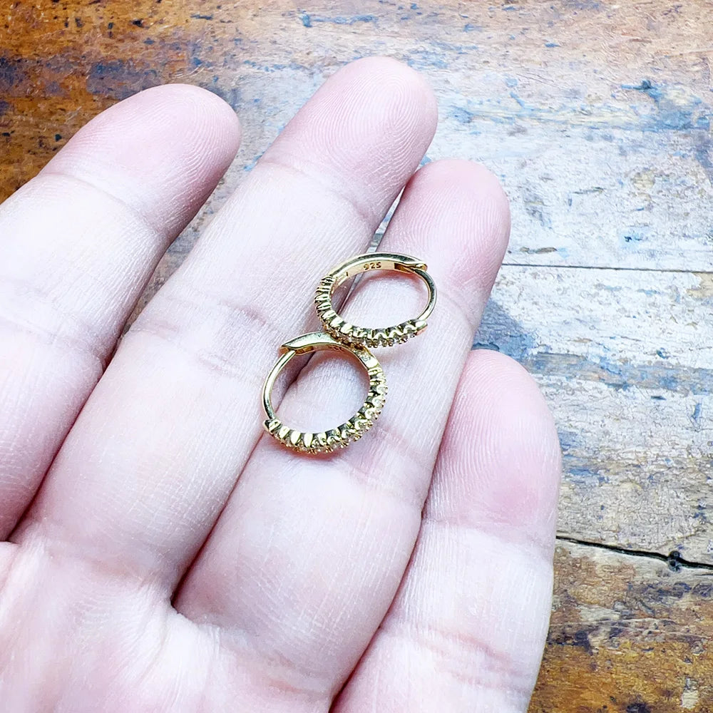Gold Plated Hinged Hoop Earrings Creole 925 Sterling Silver Trendy