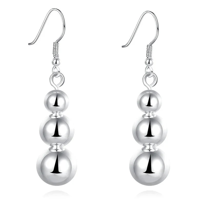 925 Sterling Silver 45mm Smooth Beads Earrings Women Fashion Wedding Gift
