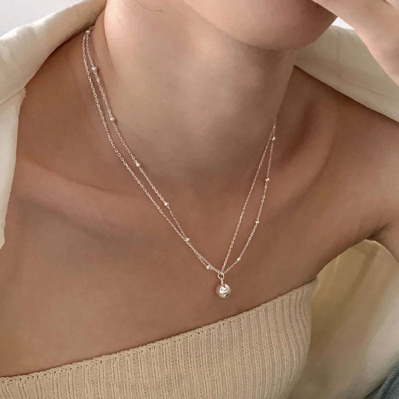 925 Sterling Silver Bilayer Beads Chain Choker Spherical Pendant Necklaces For Women Wedding Jewelry Collares Collier Ketting