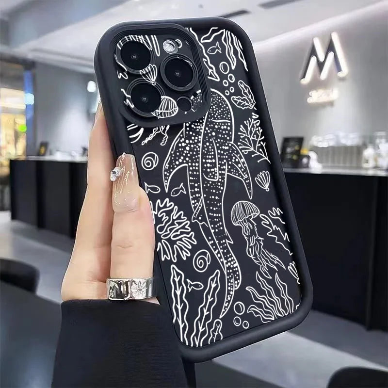 Whale Swimming Sea Case for iPhone 16 15 14 13 12 11 Pro Max Plus XR SE2