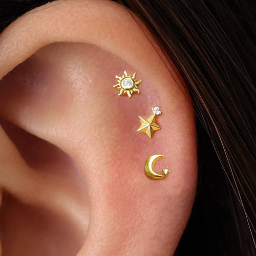 1PC Stainless Steel Star Moon Cartilage Piercing 18K Gold Plated