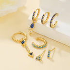 Classic Dark Blue Zircon Triangle Square Piercing Earrings Steel