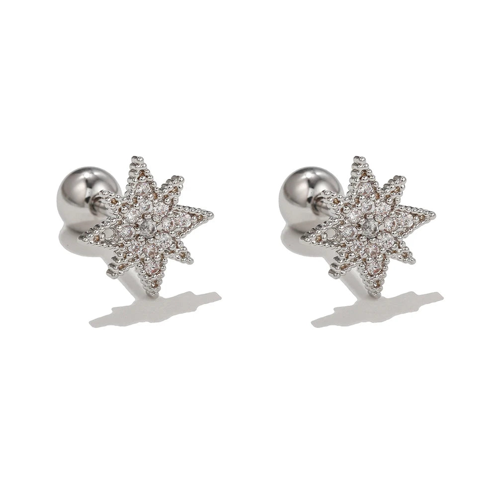 New Stainless Steel Cubic Zirconia Chain Hoop Earring Star Moon