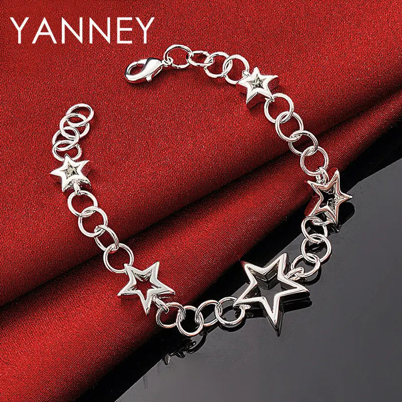 925 Sterling Silver 8-inch Star Bracelet Women Wedding Party Jewellery Gift