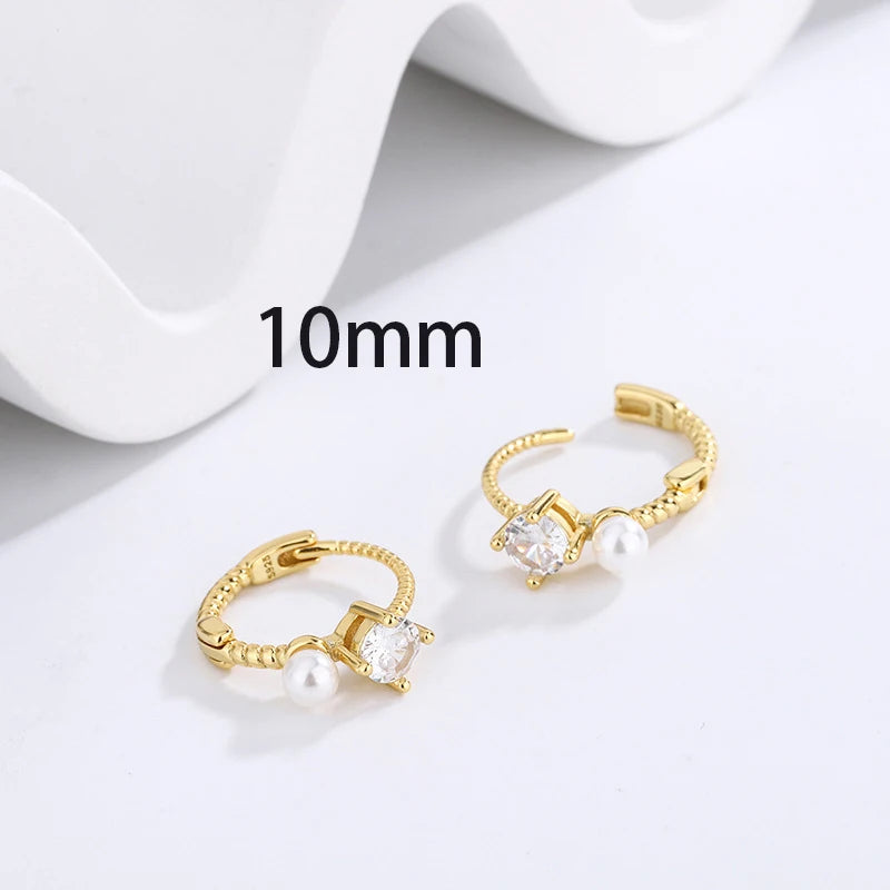 2023 New Gold Colour Pearl Zircon Small Hoop Earrings Korean 6-10mm
