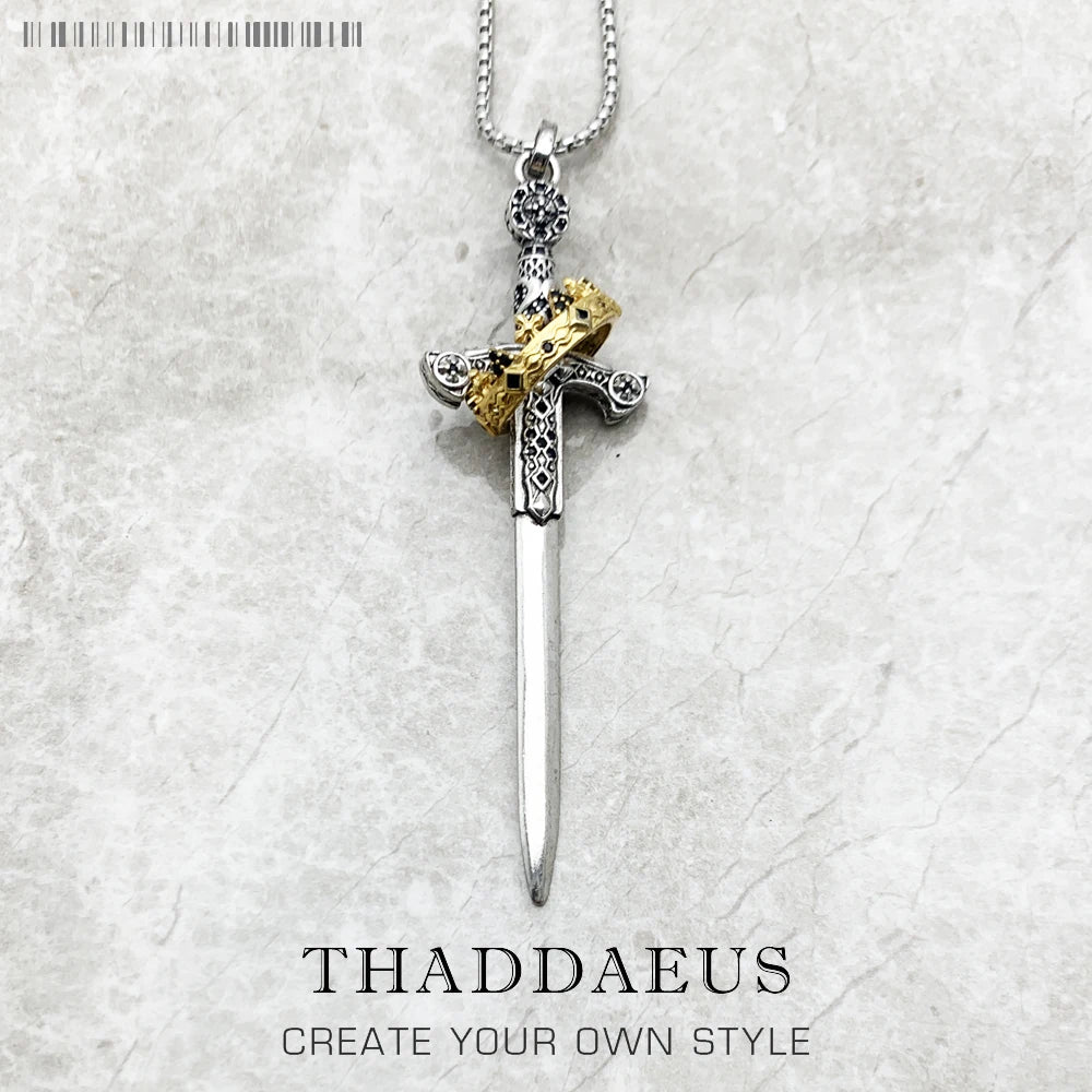 Sword Pendant Link Chain Necklace 925 Sterling Silver Vintage Jewellery Gift