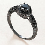 Male Female Vintage Black Crystal Black Gold Engagement Ring Trendy Round Zircon Wedding Jewelry For Men Women