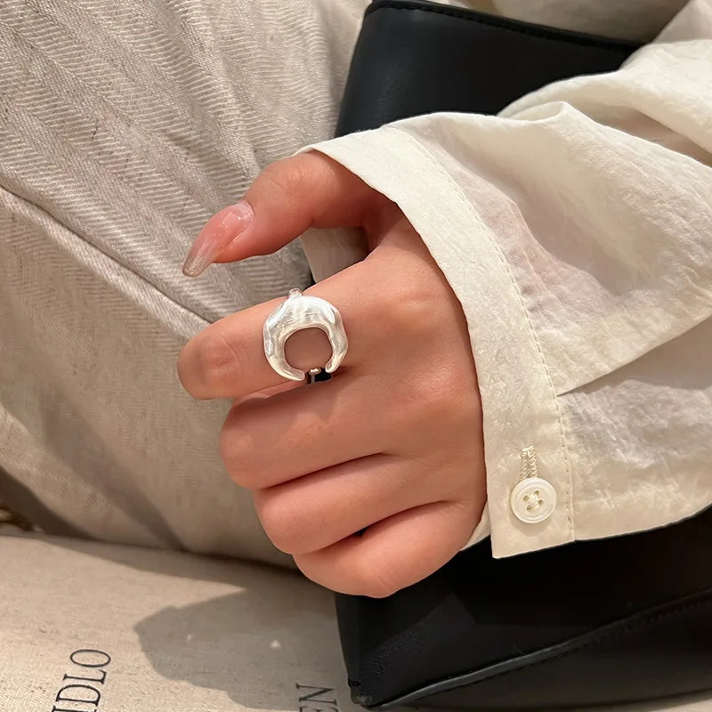 925 Sterling Silver Matte Finish Moon Open Ring Ladies Luxury Jewellery Wholesale Accessory