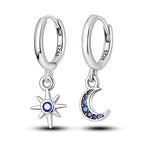 925 Sterling Silver Star Moon Sun Tassel Versatile Hoop Earrings Fine Gift