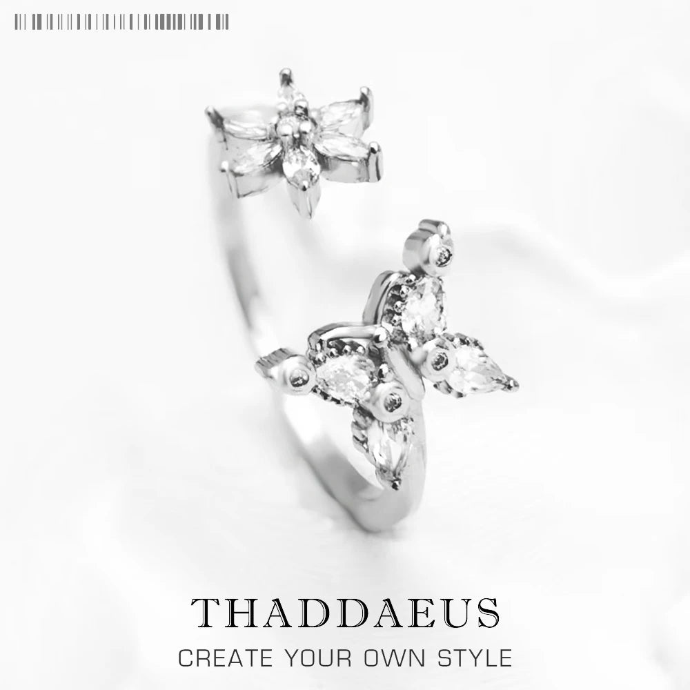Butterfly with Flower Ring 925 Sterling Silver Romantic Fine Jewellery Women