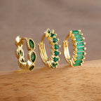 3PCS Stainless Steel Horse Eye Zircon Round Small Hoop Earrings Set