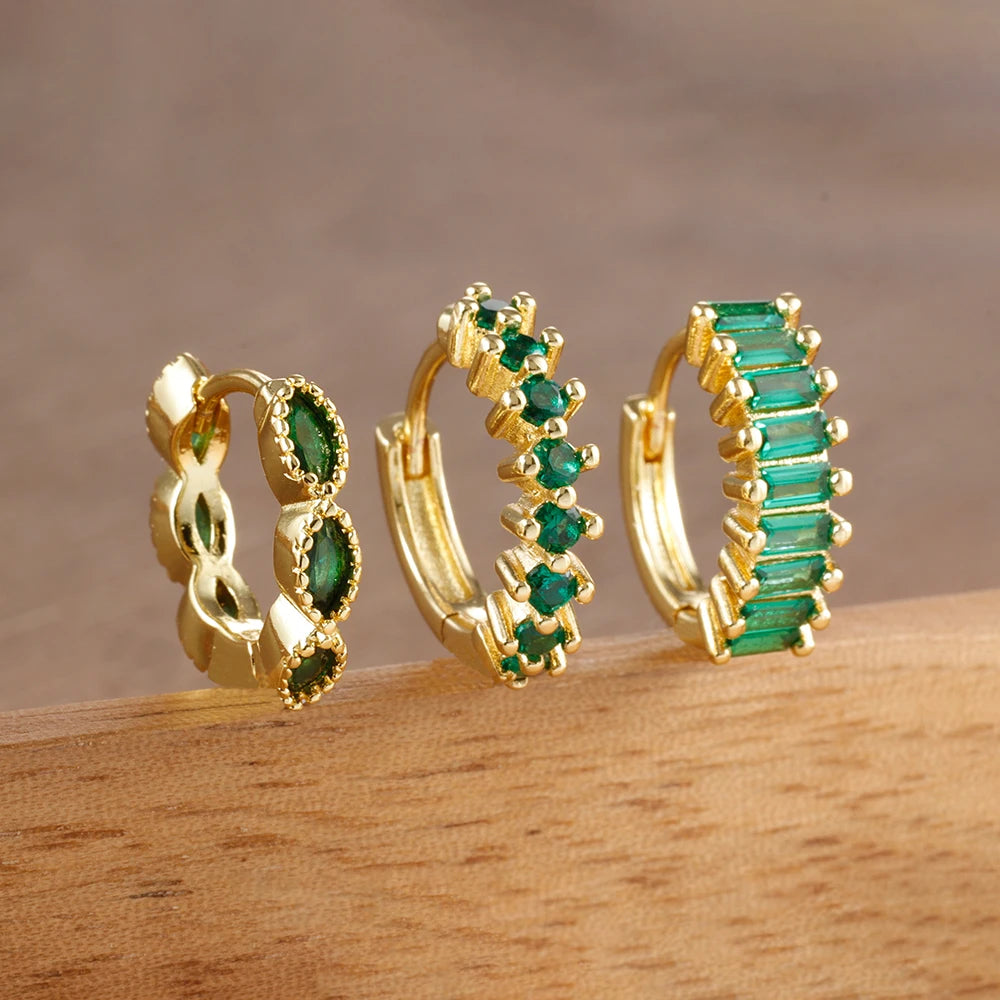3PCS Stainless Steel Horse Eye Zircon Round Small Hoop Earrings Set