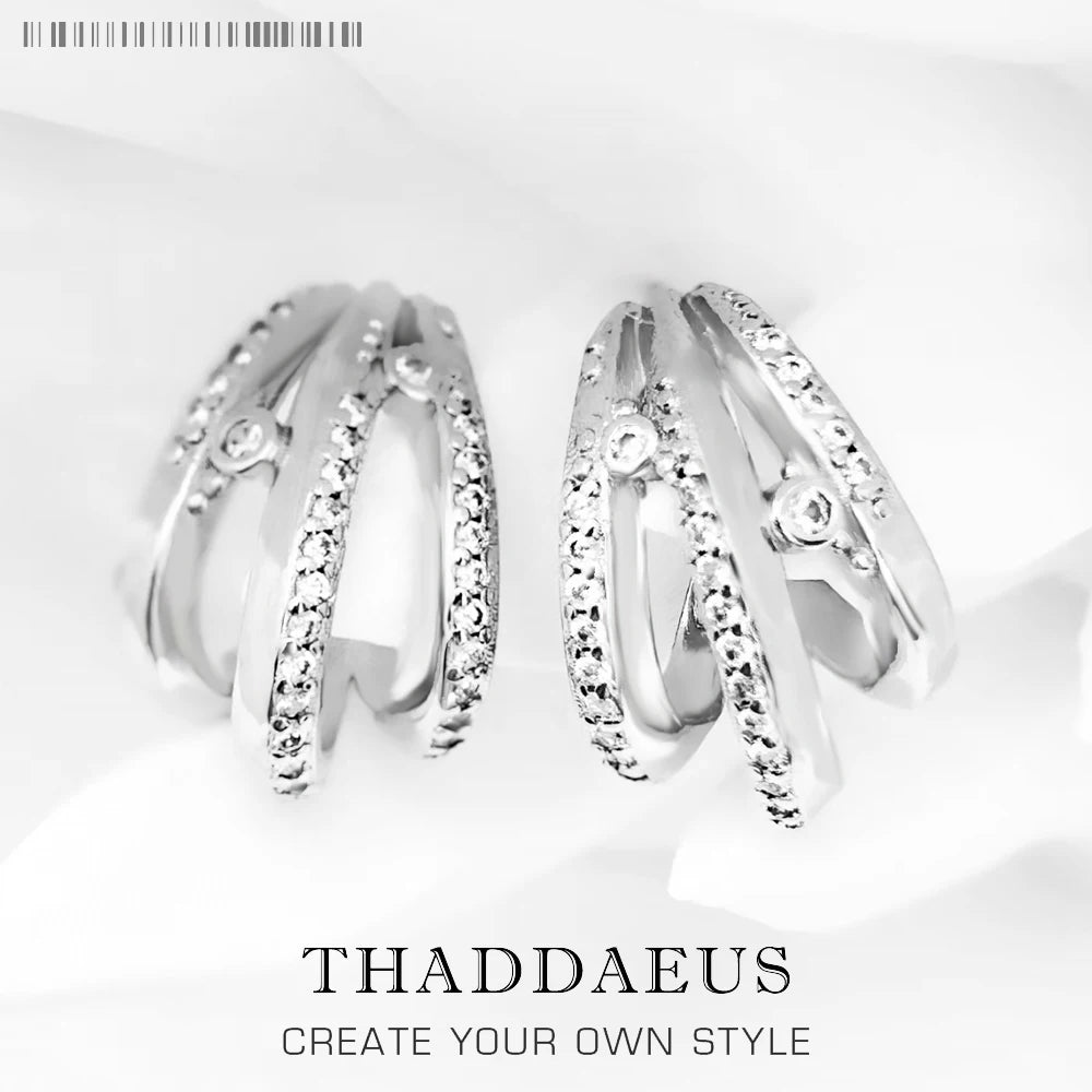 Wave with White Stones Hinged Hoop Earrings 925 Sterling Silver Trendy