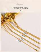 Herringbone Snake Chain Bracelet For Women ,18k Gold Plated Link Adjustable Stainless Steel Width 2/3/4mm