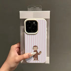 Striped Biscuit Monkey Lychee Case for iPhone 17 16 15 14 Pro Max