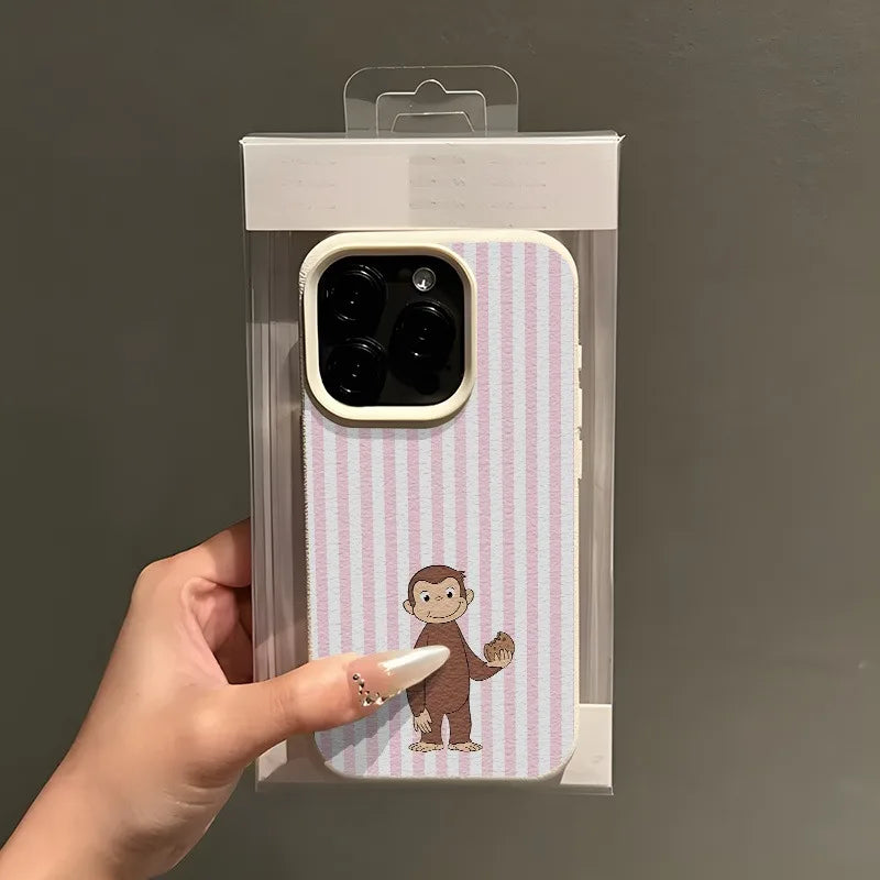 Striped Biscuit Monkey Lychee Case for iPhone 17 16 15 14 Pro Max