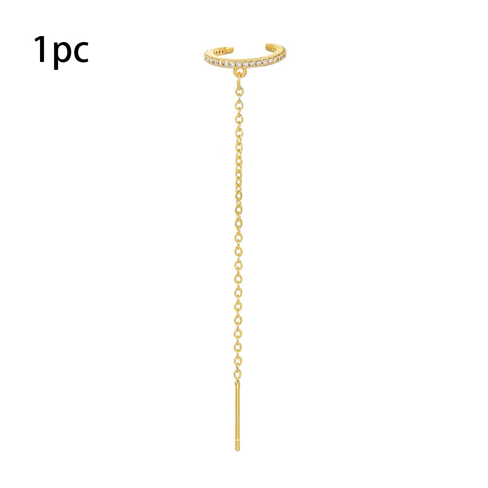 Trendy Gold Colour Long Tassel Chain Hanging Earrings Heart Clips