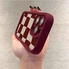 Wine Red Grid Pattern Case for iPhone 17 16 15 14 13 12 11 Pro Max Plus Air