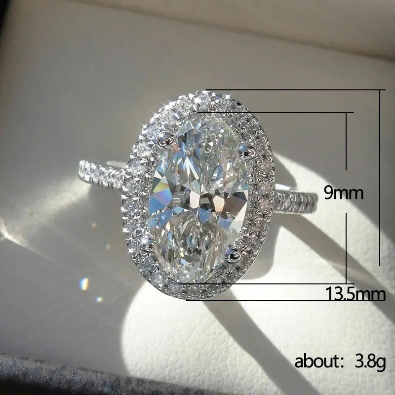 925 Sterling Silver Oval Wedding Ring Luxury Promise Engagement Bridal Cubic Zirconia Anniversary Ring