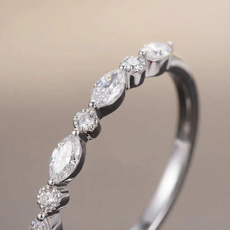 925 Sterling Silver Classic Zircon Marquise Stackable Ring Engagement Wedding Luxury Fashion
