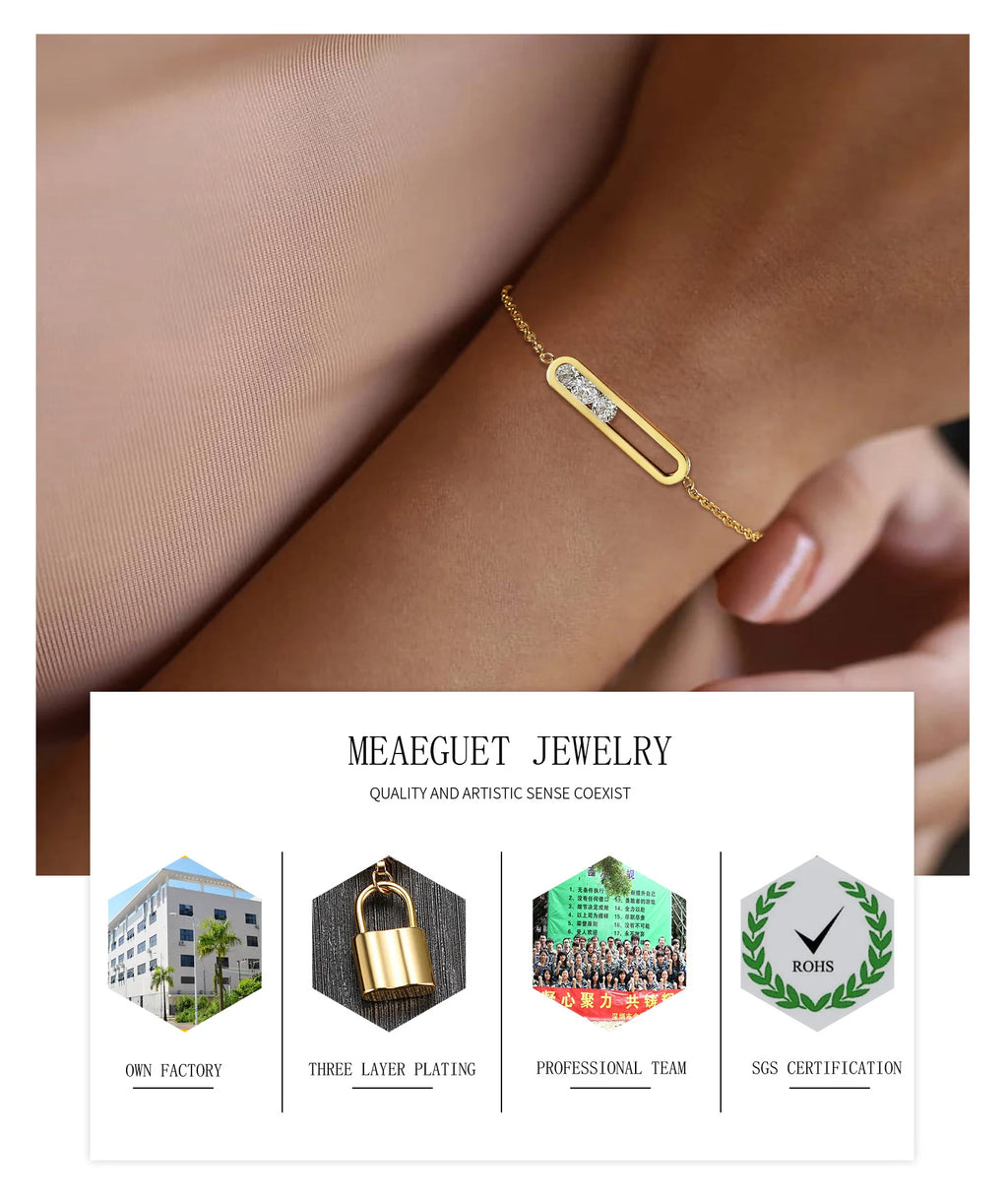 Fashion Cubic Zirconia Bracelet, Stainless Steel Thin Chain Link Bracelets for Women, Minimalist Charm Jewelry