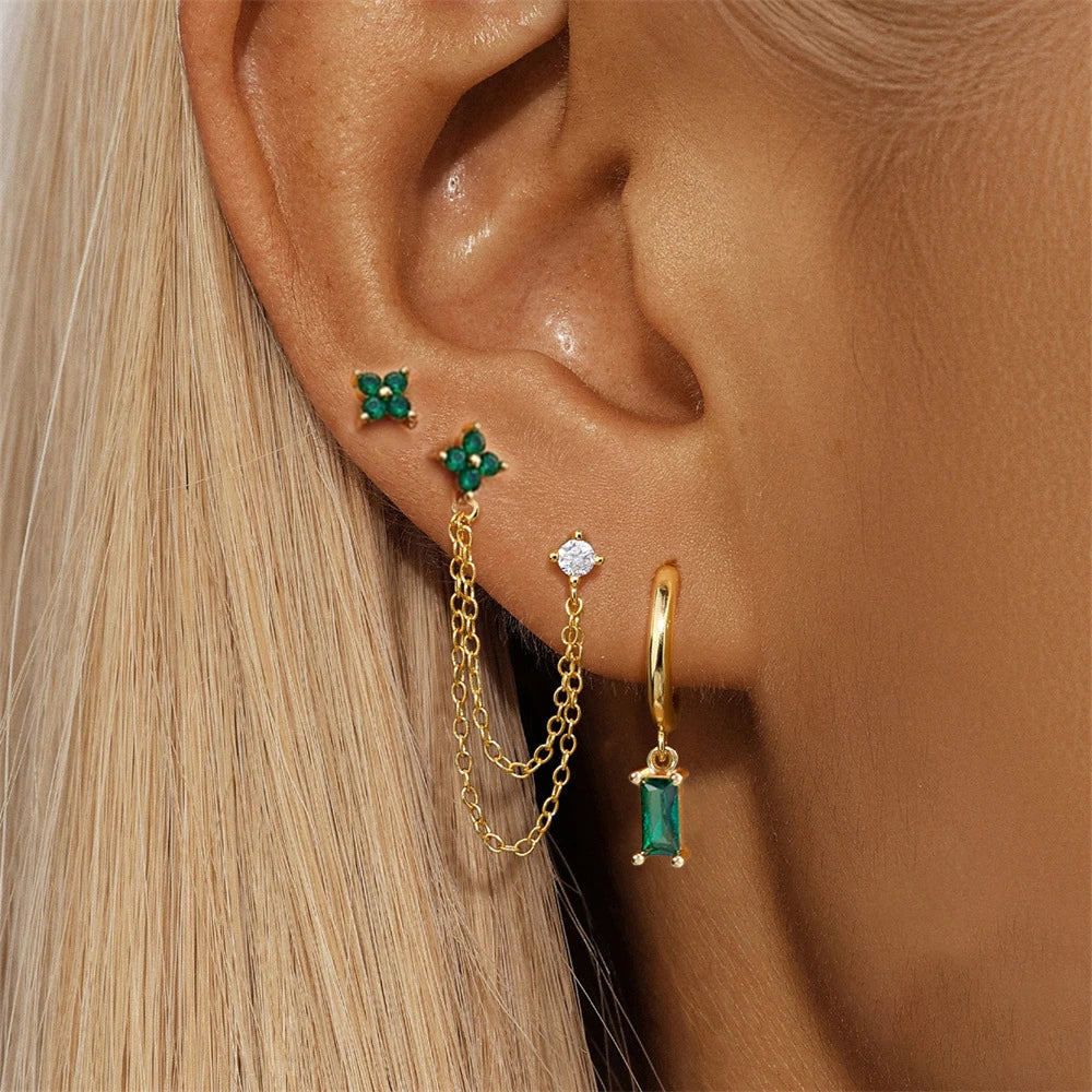 3PCS Exquisite Stainless Steel 12 Constellation Birthstone Earrings Set