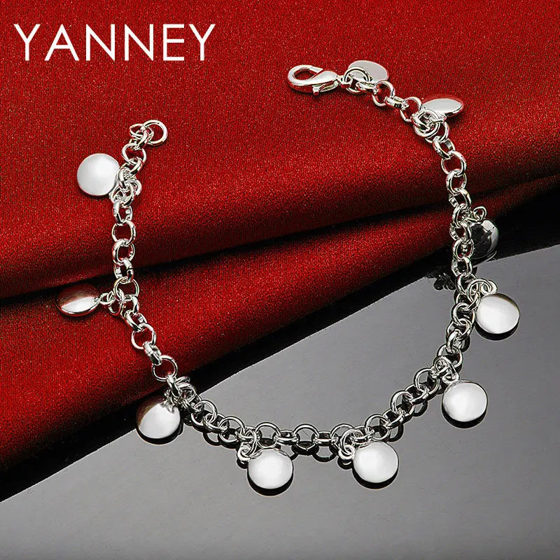 925 Sterling Silver 8-inch Delicate Round Bracelet Women Wedding Jewellery Gift
