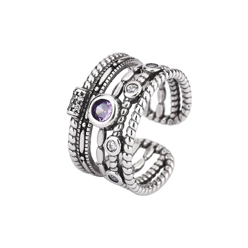 925 Sterling Silver Retro Irregular Adjustable Ring Couple Engagement Luxury Accessory