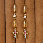 Fashion Zircon Link Chain Cross Hoop Earrings Stainless Steel