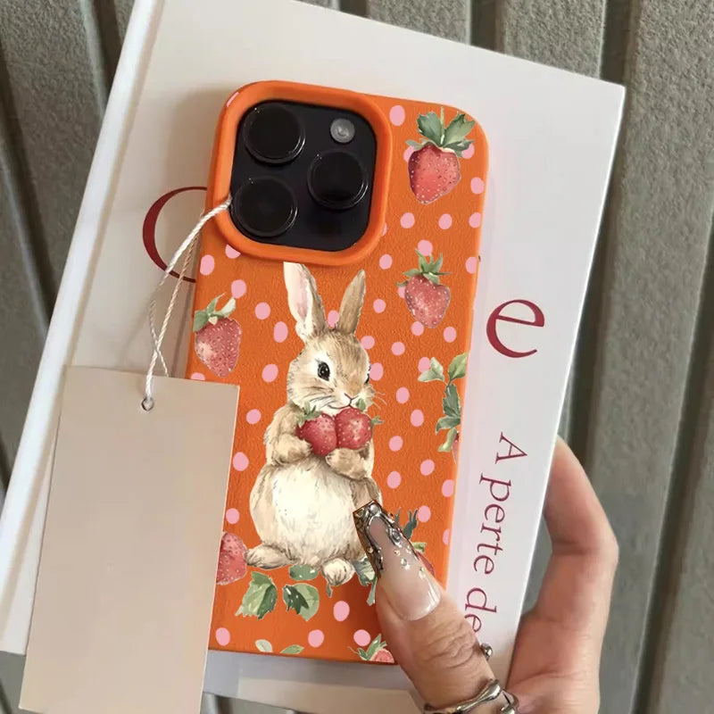 Cute Strawberry Rabbit Lychee Case for iPhone 17 16 15 14 Pro Max