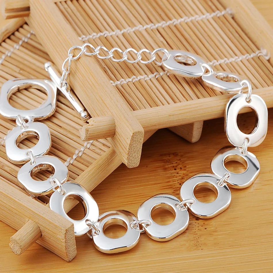 Square Chain Bracelet 925 Sterling Silver Classic Women Wedding Party Gift