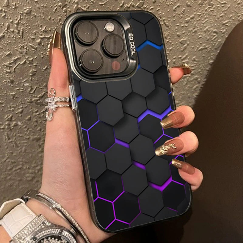 Fashion Honeycomb Building Block IMD Case for iPhone 16 15 14 13 Pro