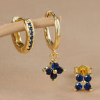 3PCS Gold Colour Crystal Zirconia Drop Earrings Flower Dangle Set