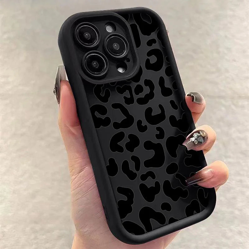 Fashion Black Leopard Case for iPhone 17 16 15 14 13 12 11 Pro Max 7 8 Plus