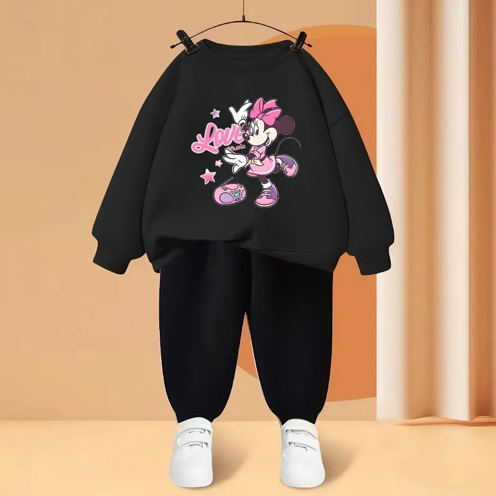 Disney Minnie Mouse Girls O-Neck Hoodie and Trousers 2-Piece Sweatsuit