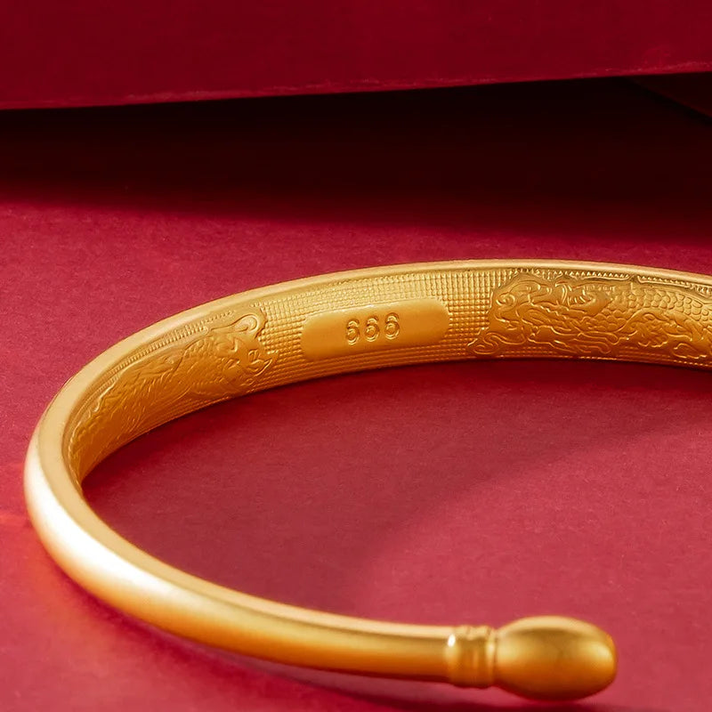 Solid18k Gold Bangles for Women Pulseras Mujer Elegant Never Fade Gold Ladies Bracelets Fashion Bracelet Luxe Fine Jewelry Gift