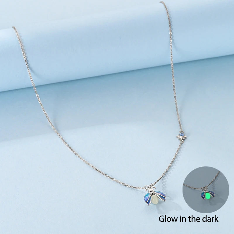 925 Sterling Silver Luminous Firefly Heart Shaped Zircon Pendant Necklace For Women Fashion Anniversary Birthday Jewelry Gifts
