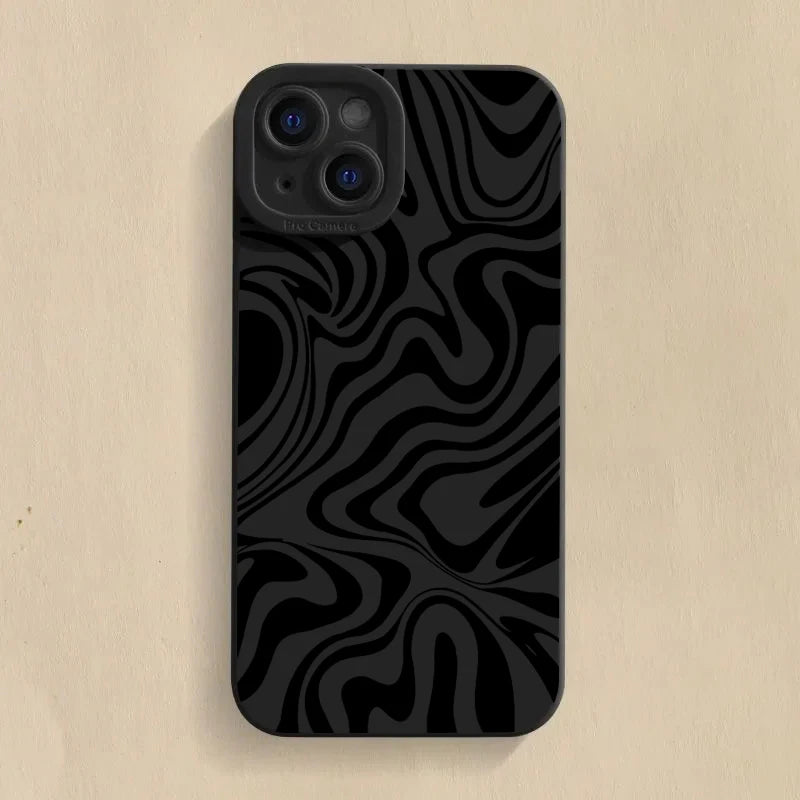 Black Wave Pattern Print Case for iPhone 16 15 14 13 12 Pro Max
