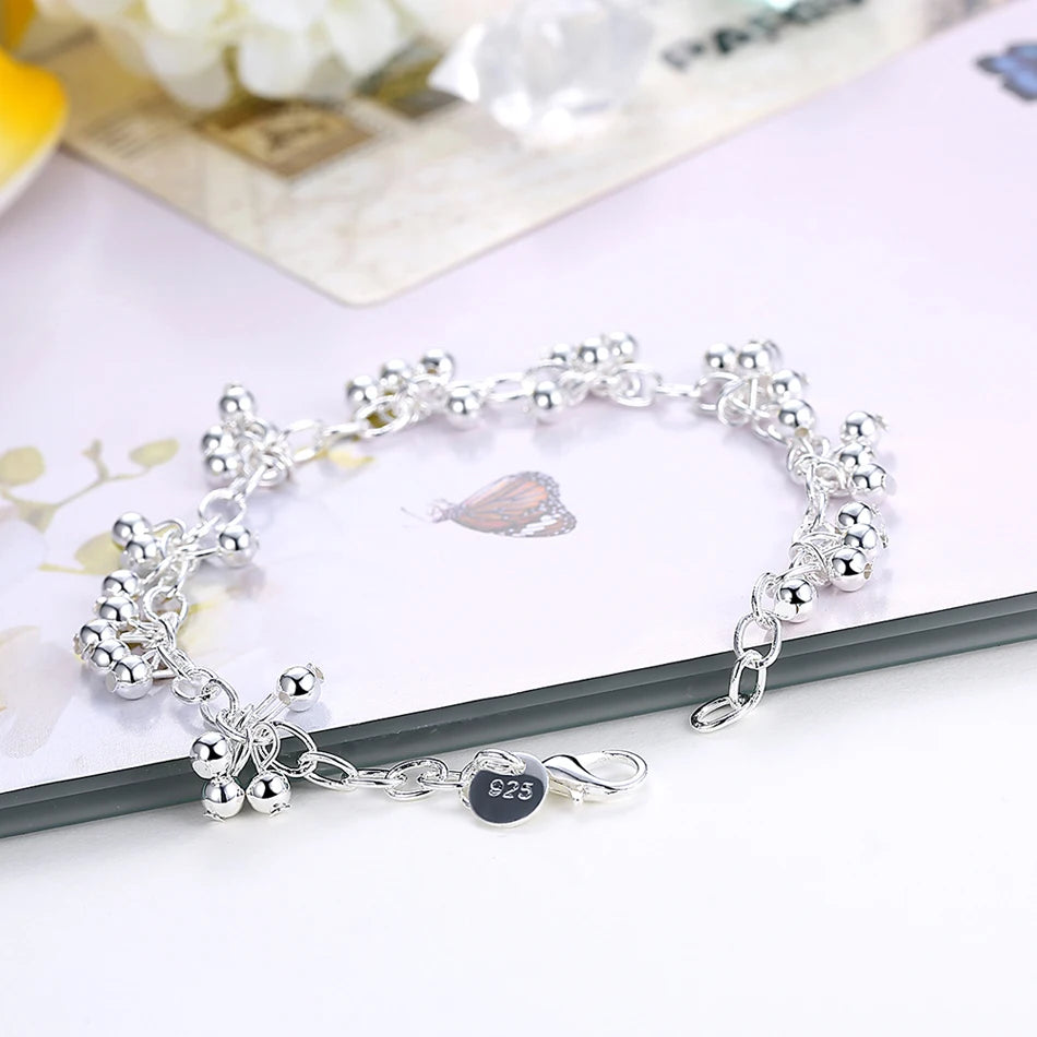 Charm Beads Chain Bracelet 925 Sterling Silver Women Wedding Gorgeous Jewelry
