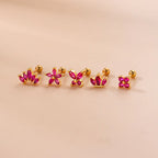 2PCS New Stainless Steel Rose Red Mini Piercing Stud Earrings